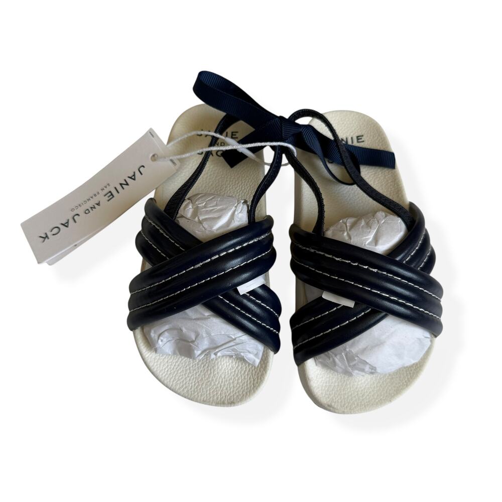 NEW Janie and Jack Cross Strap Pool Slide Sandals Navy Blue 8